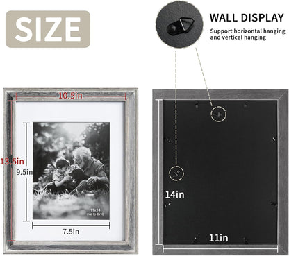 Yaetm 11x14 Rustic White Wood Picture Frame with Mat for 8x10, Weathered Solid Wood Frame with Real Glass, Distressed White Wooden Photo Frames 11 x 14 for Tabletop & Wall Mount, 2 Pack