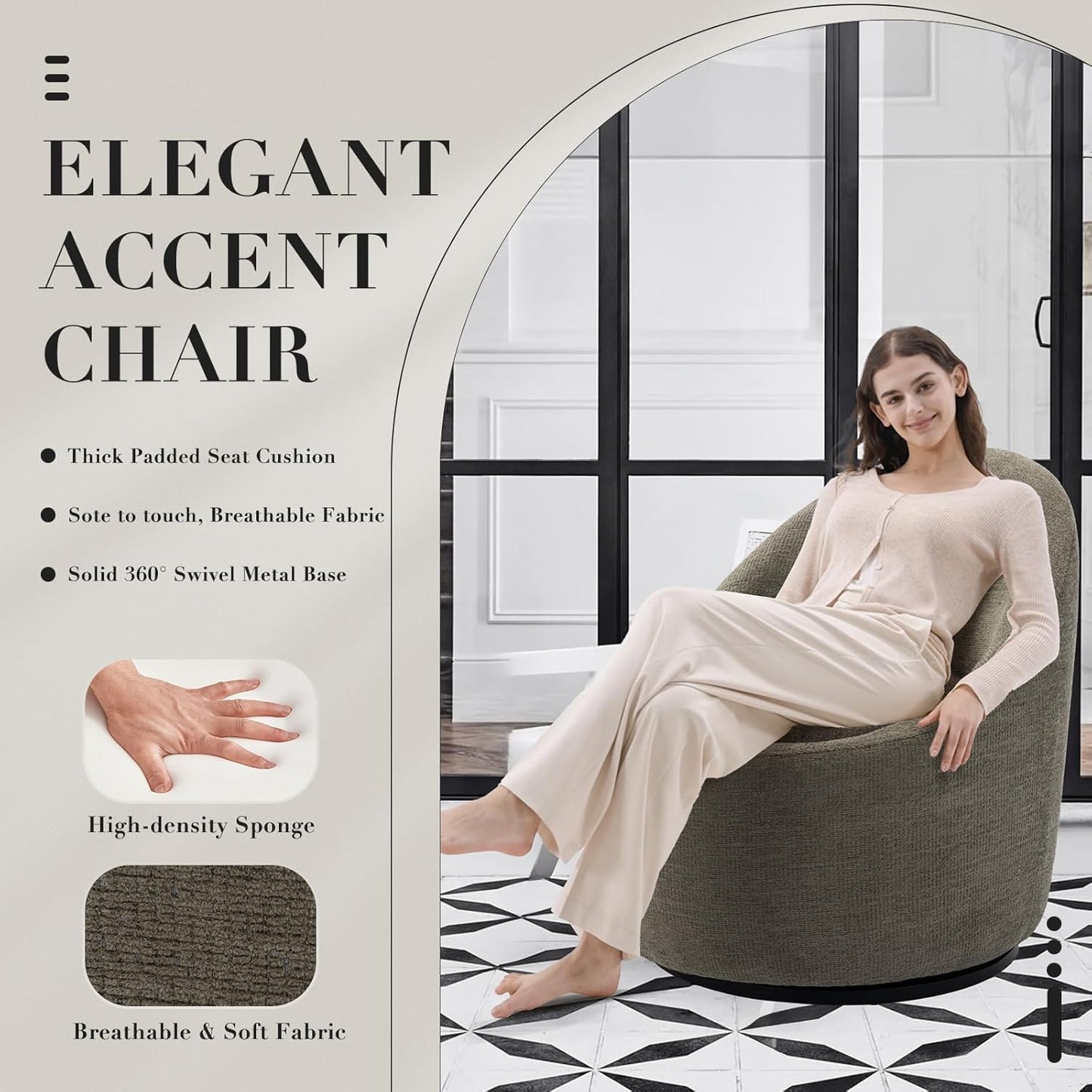 COLAMY Swivel Accent Chair, 360° Swivel Chair with Hidden Storage, Modern Small Barrel Swivel Armchair for Living Room/Bedroom, Green