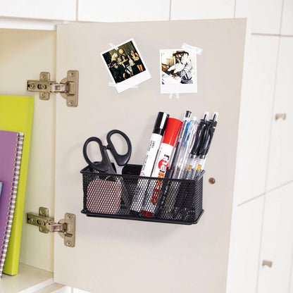 dedoot Magnetic Pencil Holder, Black Mesh Pen Organizer Strong Magnetic Storage Basket Organizes Pens, Pencils, Markers for Whiteboard, Locker, Fridge, Cubicle Desk, Offices 6.3x2.3x2.6inch,2 Pack