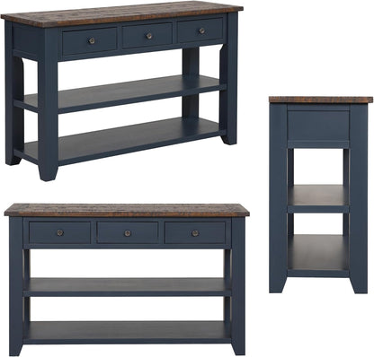 Farmhouse Wood Entry Console Table 48-Inch Modern Sofa Entryway Table with Drawers and Storage Shelves for Entrance Living Room (Blue)