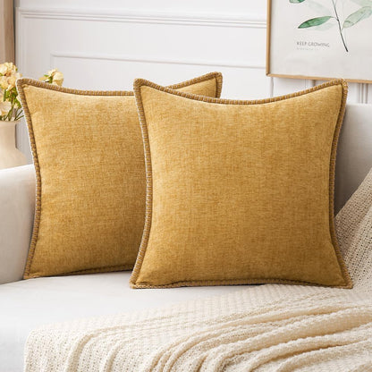 MIULEE Pack of 2 Couch Throw Pillow Covers 18x18 Inch Gold Farmhouse Decorative Pillow Covers with Stitched Edge Soft Chenille Solid Dyed Fall Pillow Covers for Sofa Bed Living Room