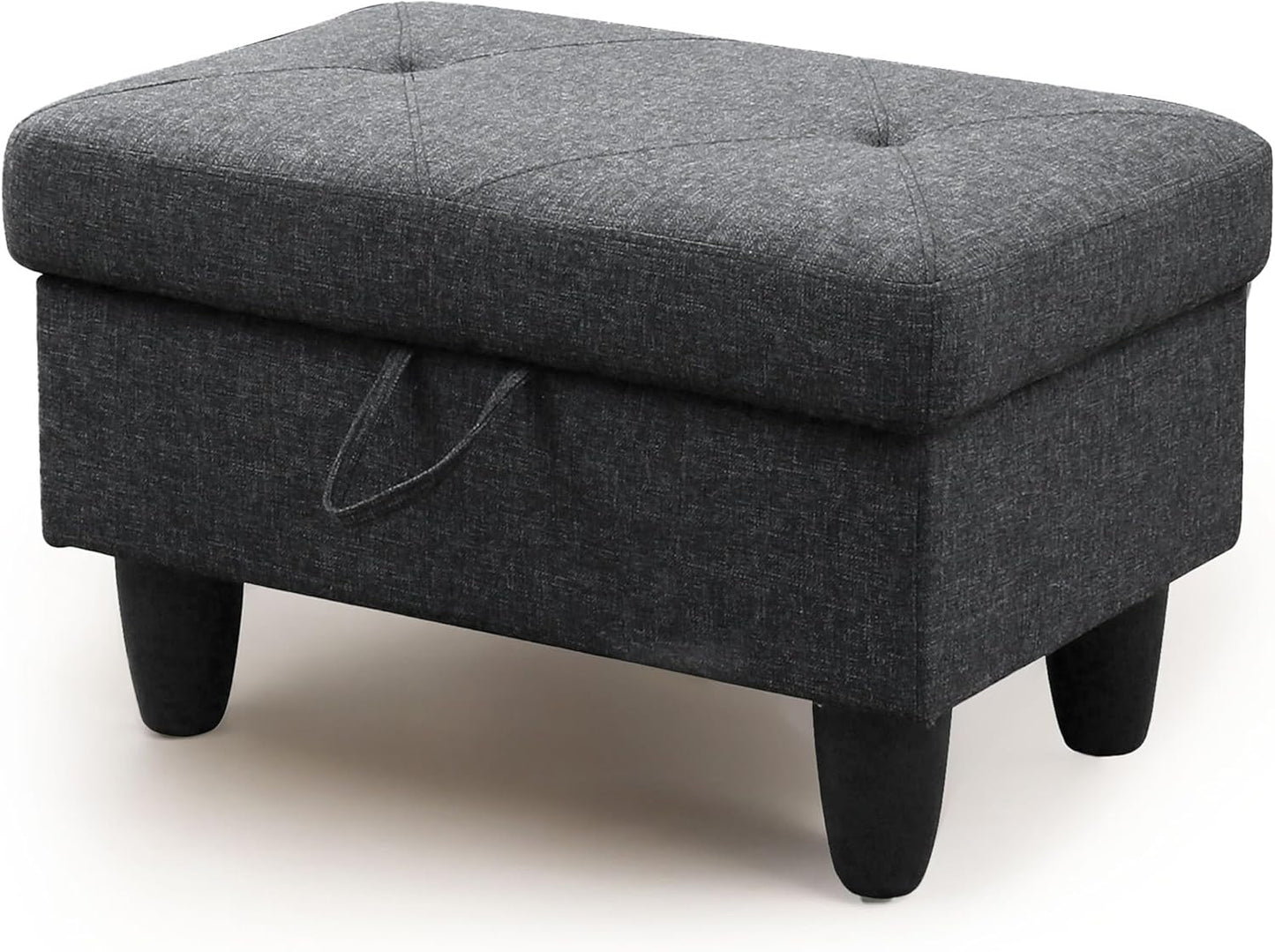Ottoman Rectangular Storage Ottoman Bench, Flannel Footrest Stool Footstool with Lid for Living Room, Bedroom, Entryway, Black Gray, 28.5"x19"x17.5"
