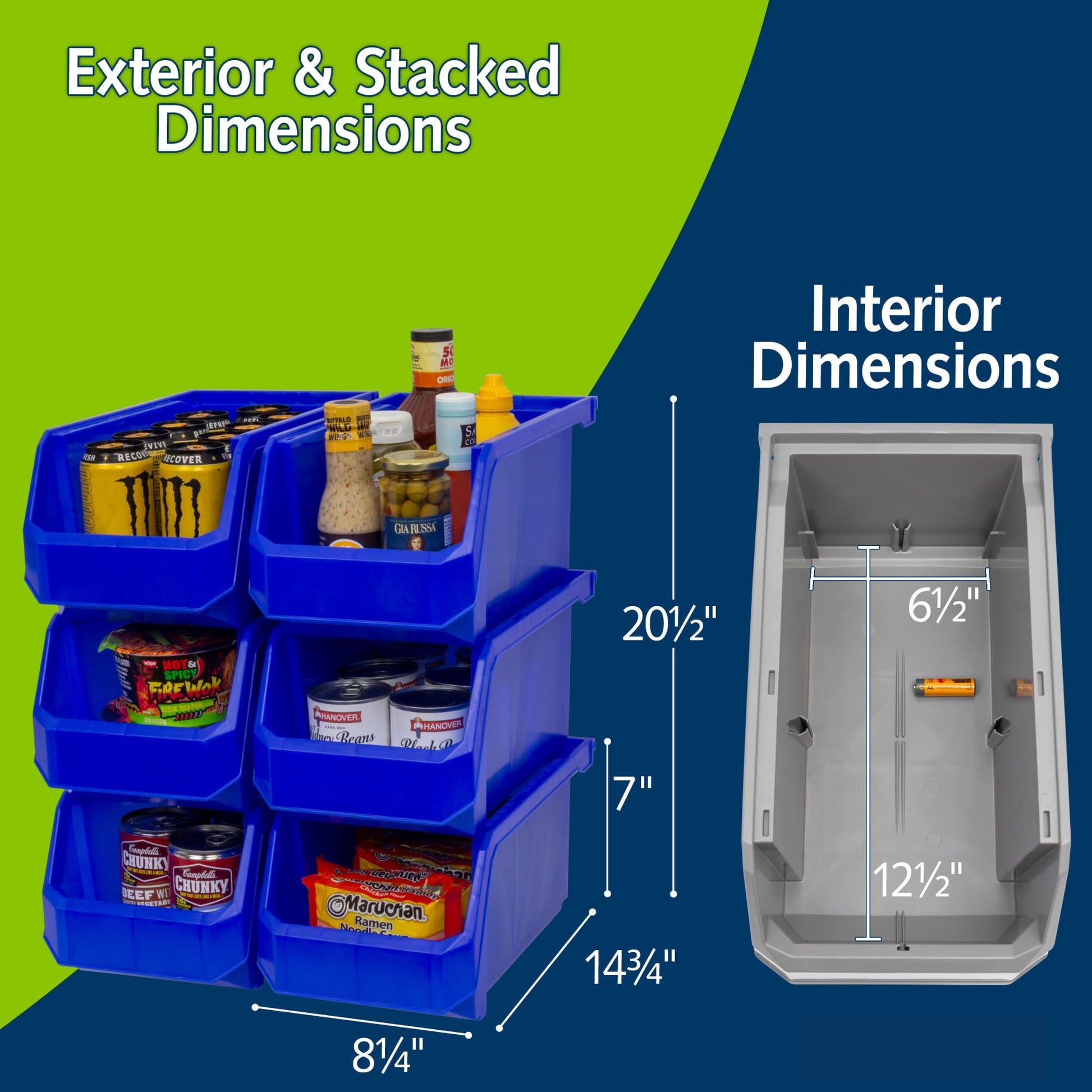 ReadySpace Large Stackable Plastic Storage Bins, 6-Pack, Blue