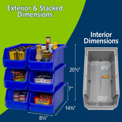 ReadySpace Large Stackable Plastic Storage Bins, 6-Pack, Blue