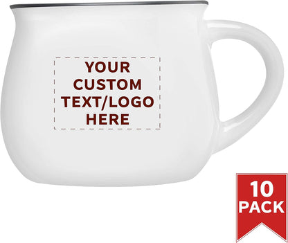 Custom Glazed Campfire Coffee Mugs 12 oz. Set of 10, Personalized Bulk Pack - Perfect for Coffee, Tea, Espresso, Hot Cocoa, Other Beverages - White