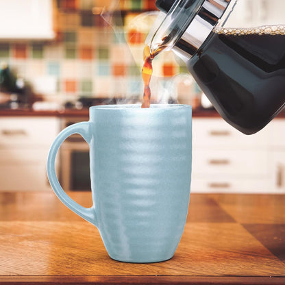 Set of 4 Oversized 20oz Tall Ceramic Latte Coffee Mugs, Gift Set for Cococa, Tea and More. With Large Handles; Dishwasher and Microwave Safe. (Blue)