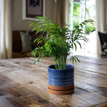 6 Inch Plant Pots, Ceramic Planter Pot with Drainage Hole & Saucer, Indoor/Outdoor Cylinder Round Planter Pot, Aqua Blue & Terracotta Red