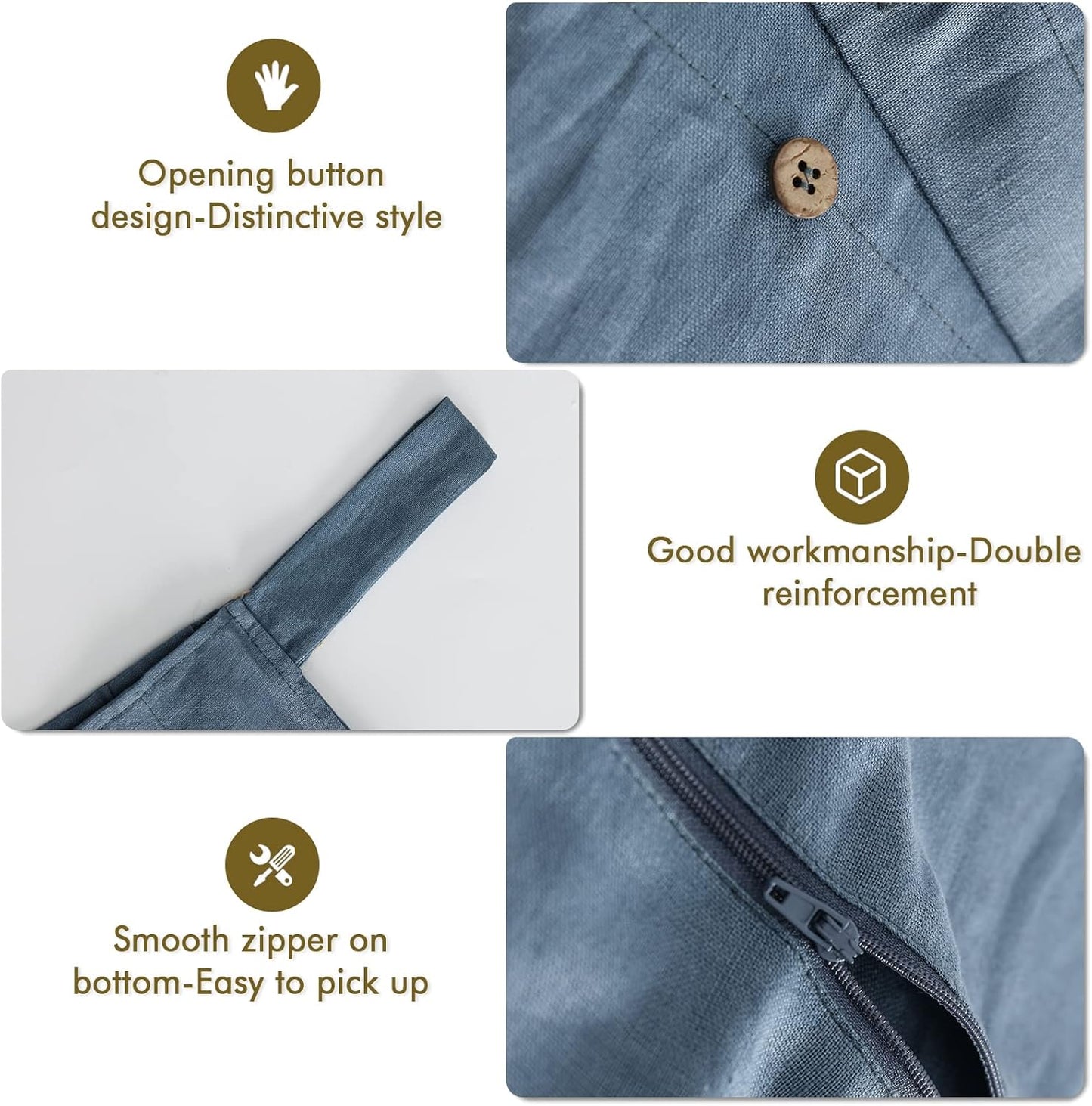 Linen Hanging Laundry Bag, 100% Linen Over The Door Laundry Hamper with Buttons and Zipper, Space Saving Door Hampers for Laundry Dirty Clothes Home Travel, Navy Blue