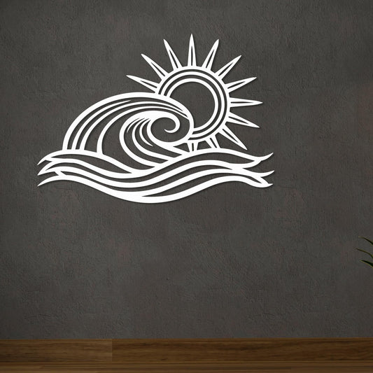 Wita Home Ocean Wave Metal Wall Art, Sun Beach Decor, Coastal Large Wall Sculpture for Home, Indoor/Outdoor Use, Nautical Wall Hanging, Eye-Catching Addition to Living Room (White, 18 x 11 inches)