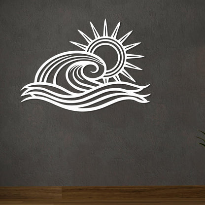Wita Home Ocean Wave Metal Wall Art, Sun Beach Decor, Coastal Large Wall Sculpture for Home, Indoor/Outdoor Use, Nautical Wall Hanging, Eye-Catching Addition to Living Room (Gold, 24 x 14 inches)