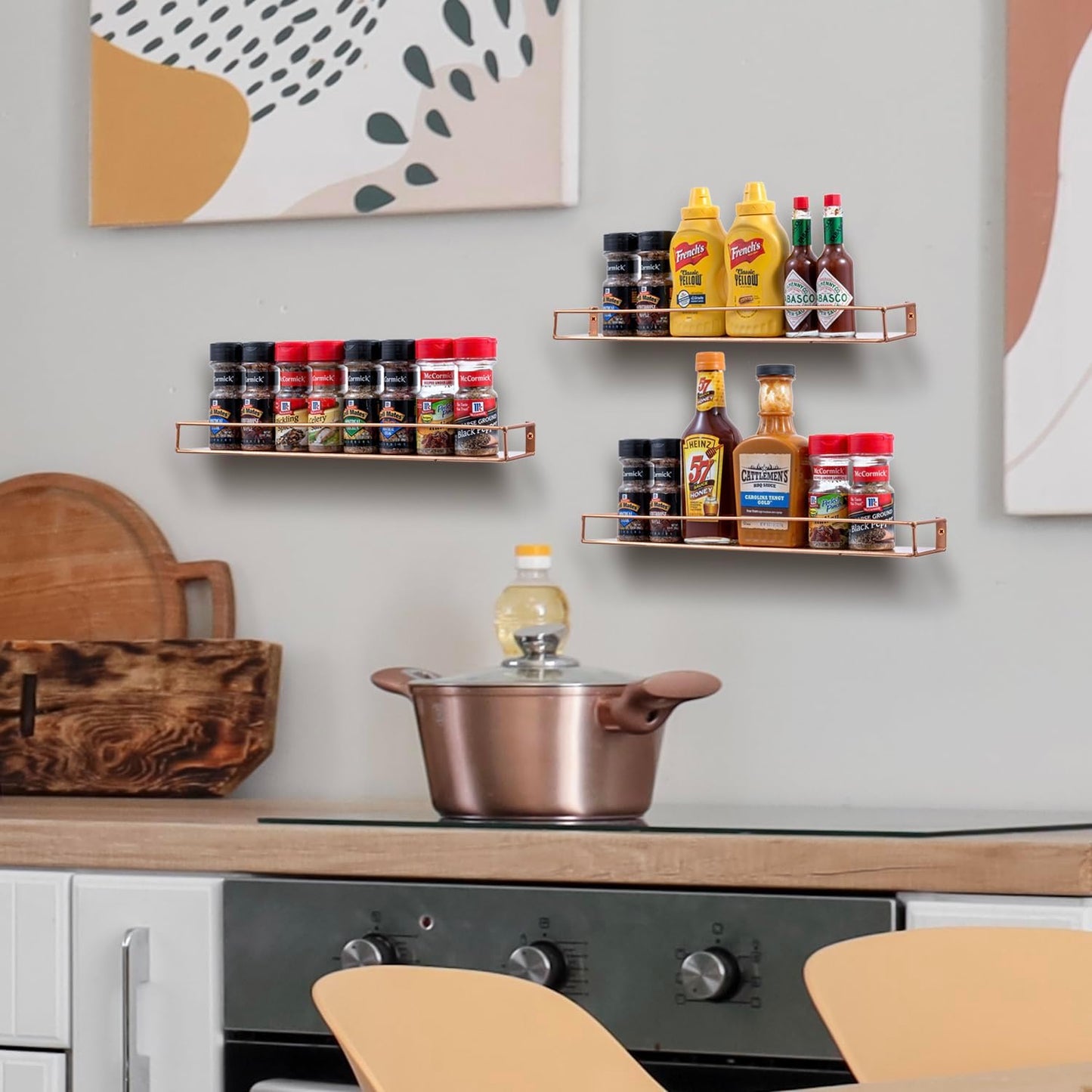 MyGift Modern Copper Metal Wall Mounted Display Racks, Set of 3