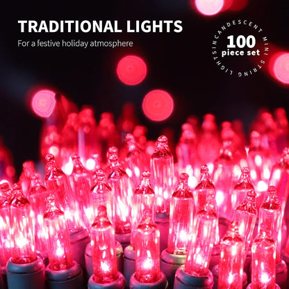 100LIGHTS PINK Extra-Bright With End Connectors Christmas Decorative Lights 5.98m UL Certified Mini String Light Set Waterproof for Home Garden Holiday Christmas Tree Party Patio Decor Wedding