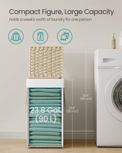SONGMICS Laundry Hamper with Lid, 17.2 Gallon (65L) Synthetic Rattan Clothes Laundry Basket with