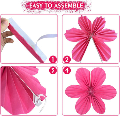 ADLKGG Paper Flowers Leaves Fan Party Decorations, Hanging Flower Wall Backdrop for Classroom Decor, Spring Party Decorations, Wedding, Tropical Jungle Forest Birthday, Fiesta Party, 12pcs
