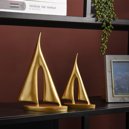 Modern Sculptures Home Decor, Gold Sailboat Decor Ornament, Boat Decorations Statue Decor, Art Sculptures and Statues, Sailboat Gifts Home Office Bathroom Shelf Decor Nautical Decor (2 Pack)