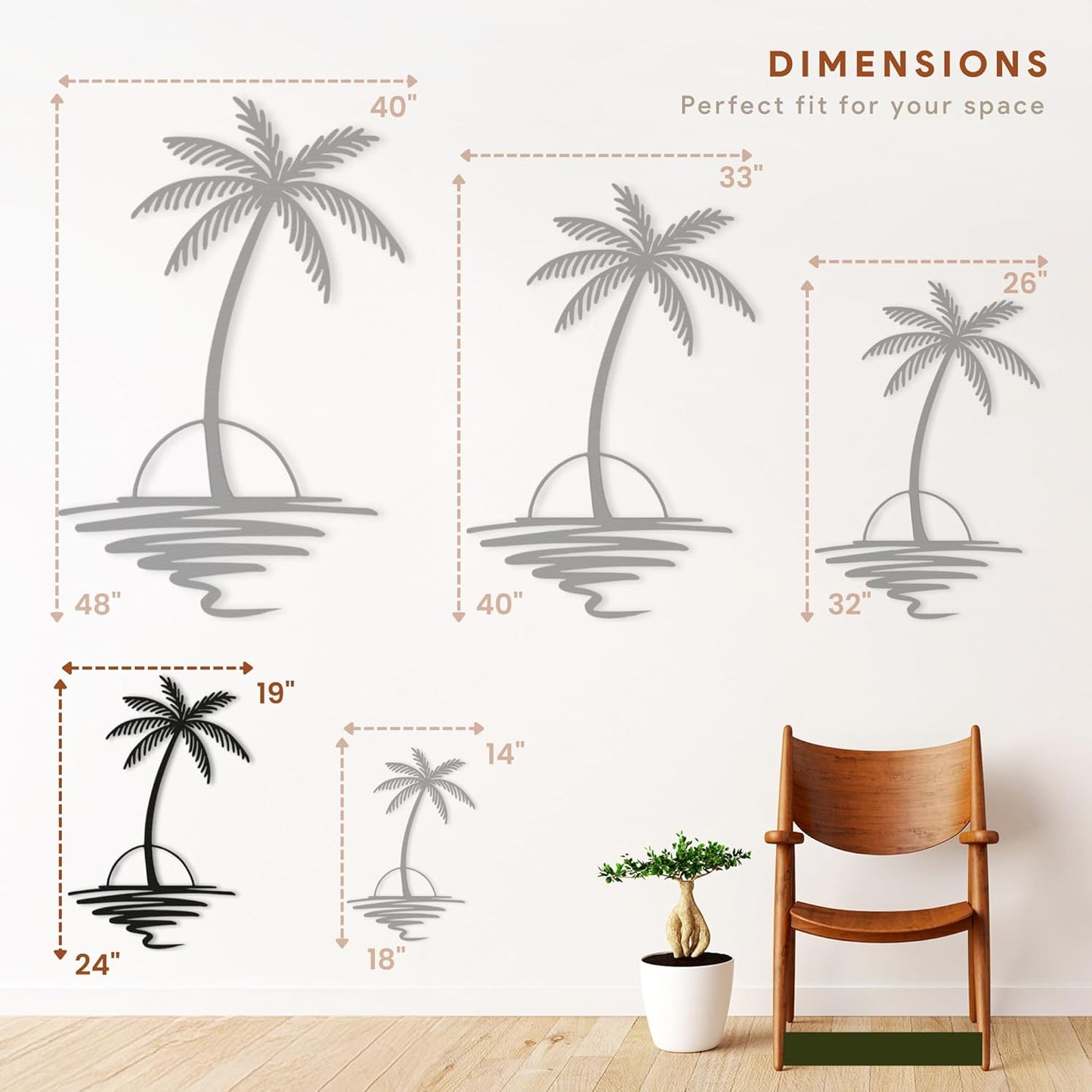 Metal Palm Tree with Sunset Wall Art, Large Outdoor Wall Decor, Tropical Beach Coastal Decor for Living Room, Bedroom, Garden Home Wall Sign, Perfect Metal Wall Art for Beach House, Coastal Theme, and Home Decoration (White, 24 x 19 inches)