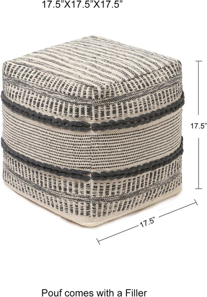 REDEARTH · Tufted Pouf Ottoman with Filler Textured Storage Cube Bean Bag Pouffe Footrest for Living Room, Bedroom, Nursery, Kidsroom; 100% Cotton (17.5"X17.5"X17.5", Chevron Gage)