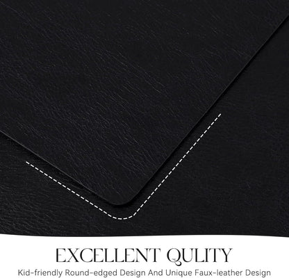 MOSAYT Vinyl Placemats Set of 8-12 X 17 Inch - Faux Leather 100% Waterproof Oil-Proof Wipeable PU Place Mats, Heat Resistant Reversible Table Mats for Kitchen, Dining, Outdoor (Black)