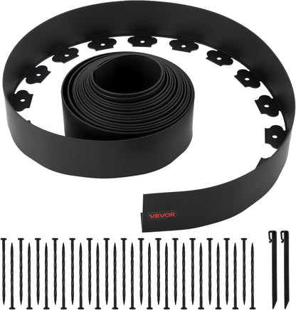 VEVOR Landscape Edging, 33 ft x 4 in Plastic Garden Border Edging with 30 Spikes & 2 Ground Stakes, No Dig, Flexible Lawn Edgings Roll, UV-Resistant Mini Fence Borders for Flower Beds Yard Paver