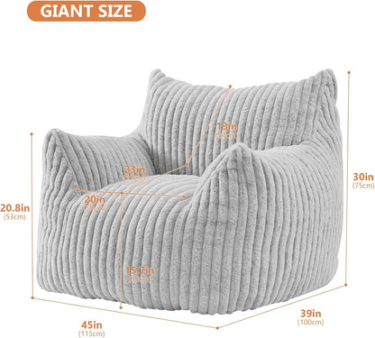 Giant Bean Bag Chairs for Adults with Filling Plush Fluffy Bean Bag Chairs for Teens with Armrests Comfy BeanBag Lazy Couch Sofa Chair for Bedroom Living Room Reading