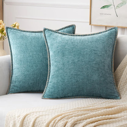 MIULEE Pack of 2 Couch Throw Pillow Covers 18x18 Inch Coastal Smoke Blue Farmhouse Decorative Pillow Covers with Stitched Edge Soft Chenille Solid Dyed Spring Pillow Covers for Sofa Bed Living Room