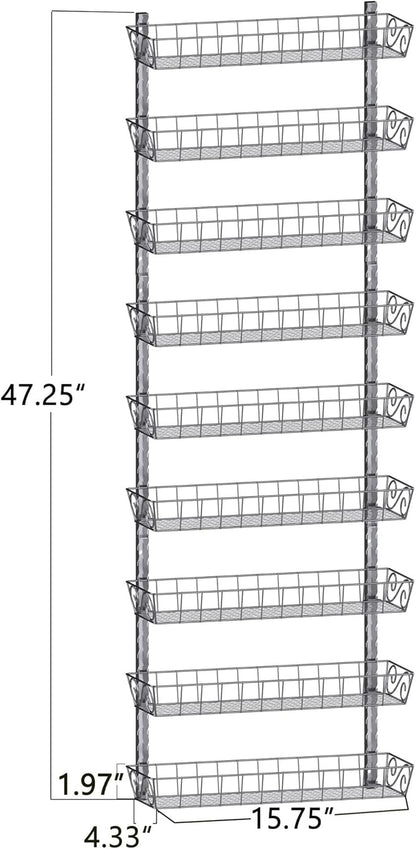 SWOMMOLY Adjustable Wall Mount Spice Rack, 9-Tier Dual-use (Multi-use) Organizer, Silver