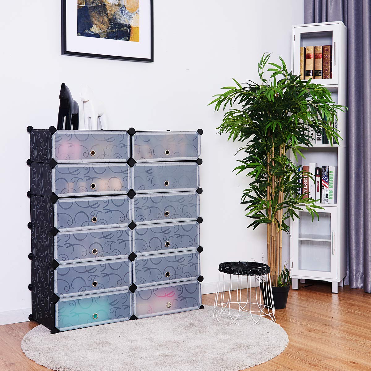 Tangkula 12-Cube Shoe Rack Organizer, DIY Cubes Storage Cabinet, Modular Plastic Shoes Cabinet with