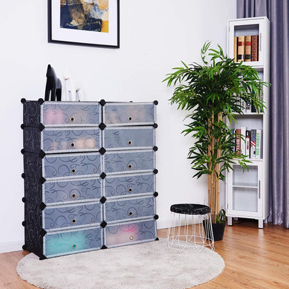 Tangkula 12-Cube Shoe Rack Organizer, DIY Cubes Storage Cabinet, Modular Plastic Shoes Cabinet with