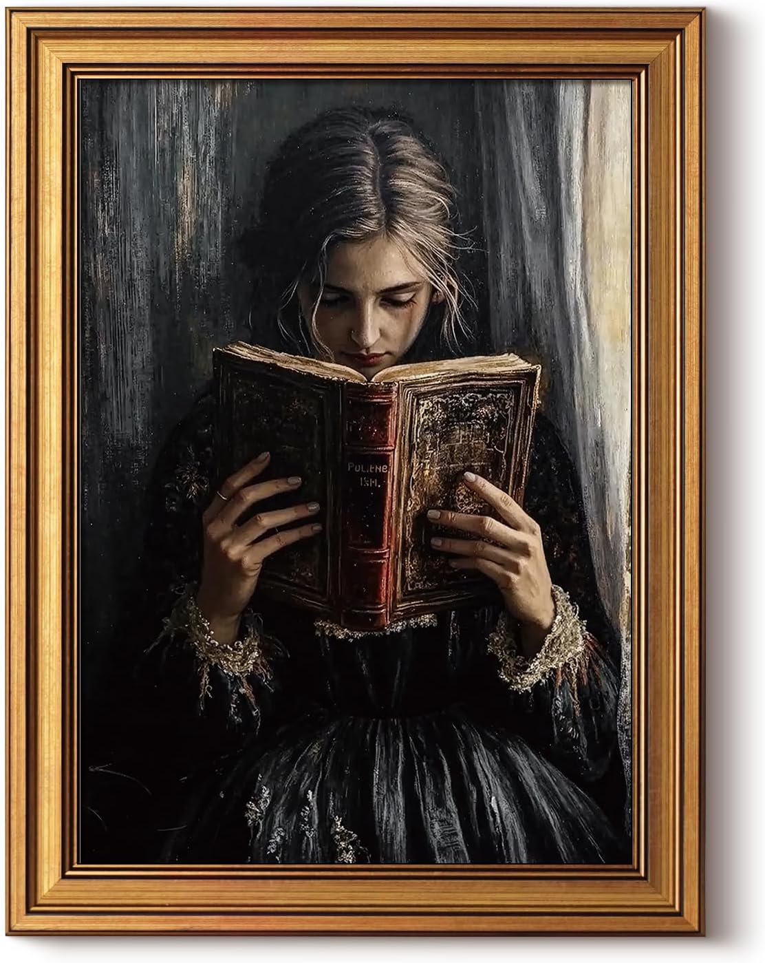 HUARCEY Gold Framed Wall Art for Living Room, Portrait Painting Prints, Vintage Wall Decor for Kitchen, Gothic Bedroom Wall Art for Home Office Magic Scripture 16L x 12W