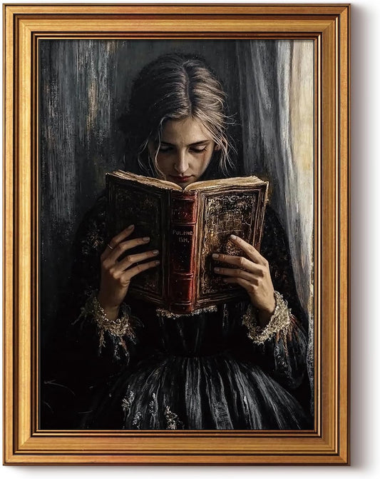 HUARCEY Gold Framed Wall Art for Living Room, Portrait Painting Prints, Vintage Wall Decor for Kitchen, Gothic Bedroom Wall Art for Home Office Magic Scripture 16L x 12W