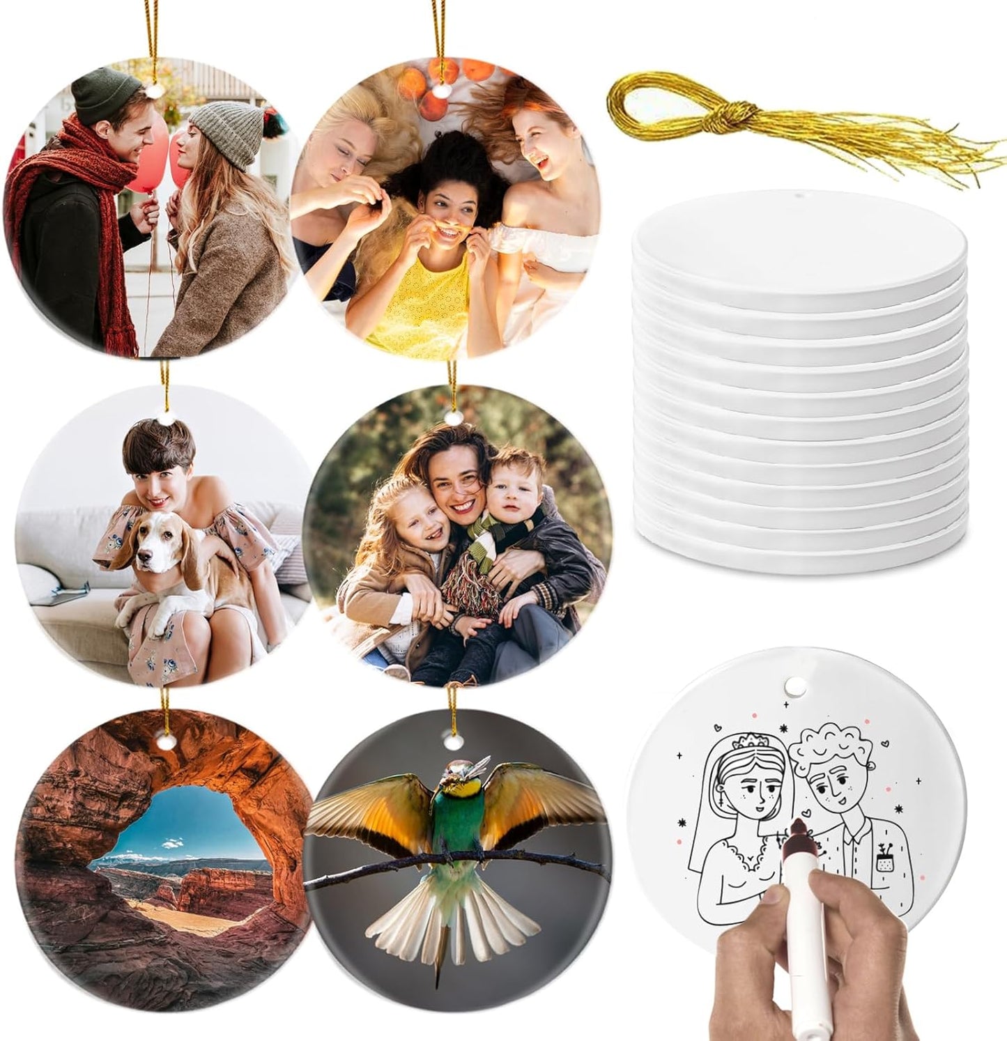 Sublimation Ornament Blanks Bulk, Sublimation Christmas Ornament Blanks Ceramic Sublimation Ornaments for Christmas Tree Decor Personalized Christmas Ornaments as Party Decorations Gifts for Women