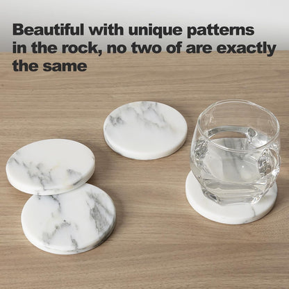 BCS Marble Coasters Set of 6 with Holder - Premium White Stone Drink Coasters, Durable Cup Mats for Coffee, Beer, Wine - Non-Slip Modern Table Decor for Home, Office, Dining