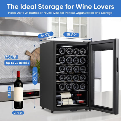 24 Bottle Compressor Wine Cooler Refrigerator with Lock, Freestanding Wine Fridge, 41°F-64°F Digital Temperature Control, Large Wine Cellar for Red, White, Champagne, and Sparkling Wine ??Black
