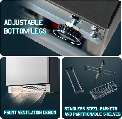 Albott 24 Inch Under Counter Drawer Fridge ??Stainless Steel Beverage Refrigerator with Dual Drawers, LED Touch Control, Adjustable Storage, Frost-Free, Low Noise, 34-72?? for Indoor or Outdoor Use