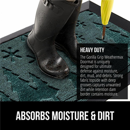 GORILLA GRIP 100% Waterproof All-Season WeatherMax Doormat 35x23, US Designed Natural Rubber, Stain and Fade Resistant, Low Profile Indoor Outdoor Door Mats, Easy Clean Patio Mat, Green Snowscape