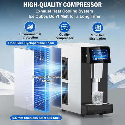 Nugget Ice Maker Countertop, 60LBS/Day with 5LBS Storage Bin, Water Dispenser Countertop Ice Maker Machine Stainless Steel, Soft Chewable Pellet Ice Machine for Home Bar Kitchen Office, Self-Cleaning
