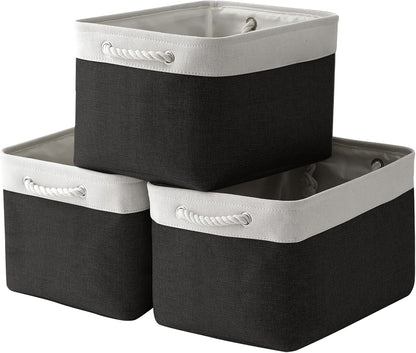 TheWarmHome Storage Basket for Gifts Empty - Large Cubes 3 Pack 15.8x11.8x11.8 inch Storage Bins for Organizing Book Cloth Bathroom Toy (White & Black)