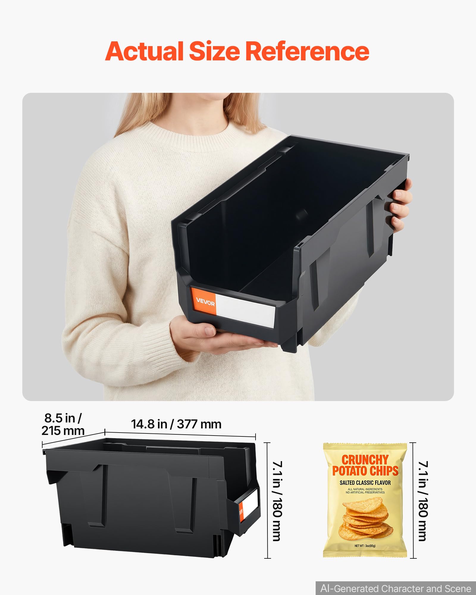 VEVOR Plastic Stackable Storage Bins, 14.8 x 8.5 x 7.1 inch (12 Pack), Plastic Containers for