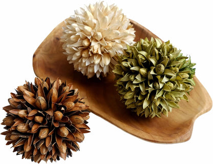3.5inch Decorative Balls Bowl/Tray &Floral Orb/Ball with Dried Potpourri, Artificial Decorative Balls for Vase Bowl Filler Table Decor for Home,Spa,Reiki, Set of 3