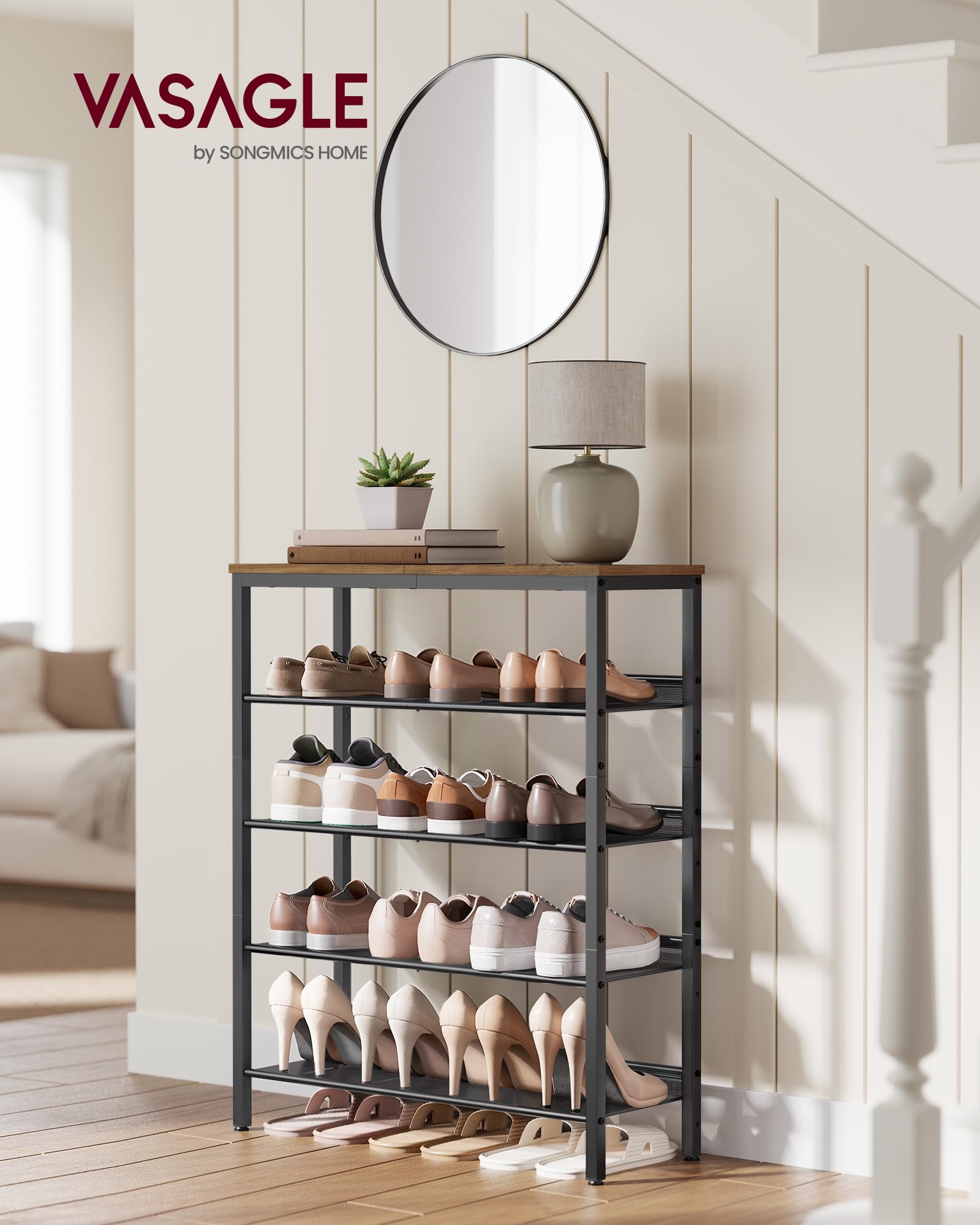 VASAGLE Shoe Rack for Entryway, Freestanding, Adjustable, Industrial
