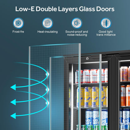 Tylza Back Bar Cooler With 2 Glass Doors, 7.2 Cu.Ft Under Counter Back Bar Refrigerator with LED Lighting, Safety Locks, Counter Height Bar Beverage Cooler for Beer, Soda Drinks, Wine, Black