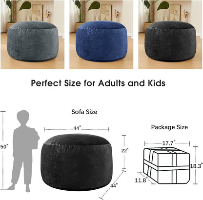 Bean Bag Chairs for Adults - Memory Foam Furniture BeanBag Chair - Kids/Teens Sofa with Soft Micro Fiber Cover - Round Fluffy Couch for Living Room Bedroom College Dorm - 4 ft, Carbon Black