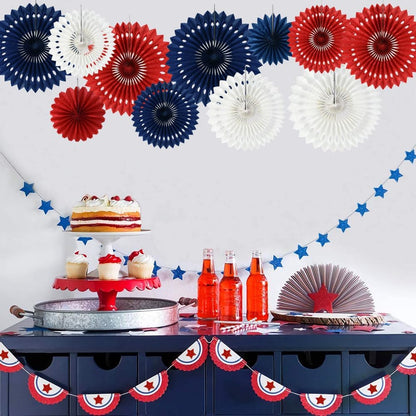 BEISHIDA Red White Blue Hanging Honeycomb Round Paper Fans Decoration Patriotic Theme Tissue Paper Fan Garland for Baby Shower Kid Birthday Graduation Wedding Party Supplies（11packs）