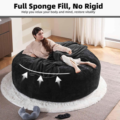 6FT,Oversized Bean Bag Chairs for Adults,Giant beanbag with Filler Included，Fluffy Memory Foam,Soft and Comfy Corduroy Fabric,Gaming Chairs Suitable for Living Room and Bedroom (Black, 6 Foot)