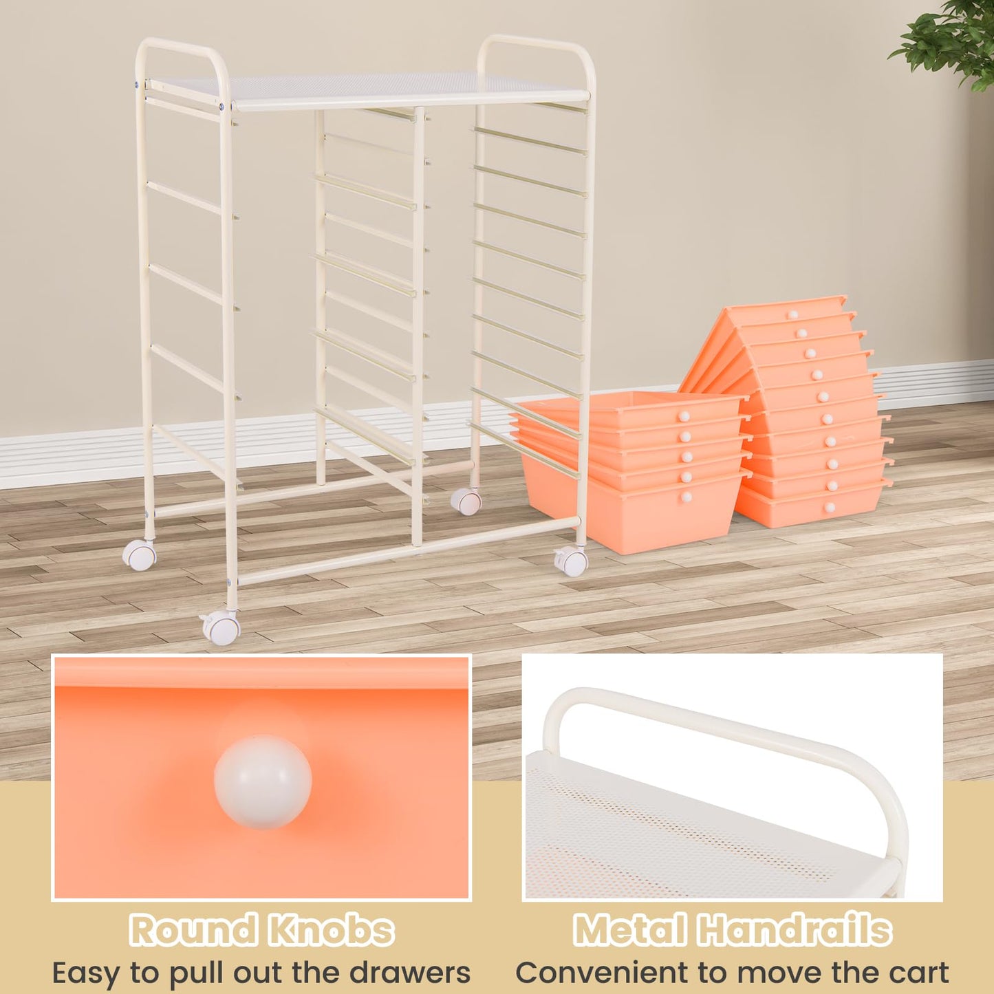 COSTWAY 15 Drawer Rolling Storage Cart, Mobile Utility Cart with Lockable Wheels, Drawers