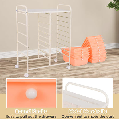 COSTWAY 15 Drawer Rolling Storage Cart, Mobile Utility Cart with Lockable Wheels, Drawers