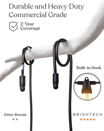 Brightech 104 (52x2) FT Ambience Pro Solar Powered Outdoor LED String Lights - Waterproof Remote Control Lights - 32 Bulbs, 7W Solar Powered Soft White Light for Camping, Patio, Garden