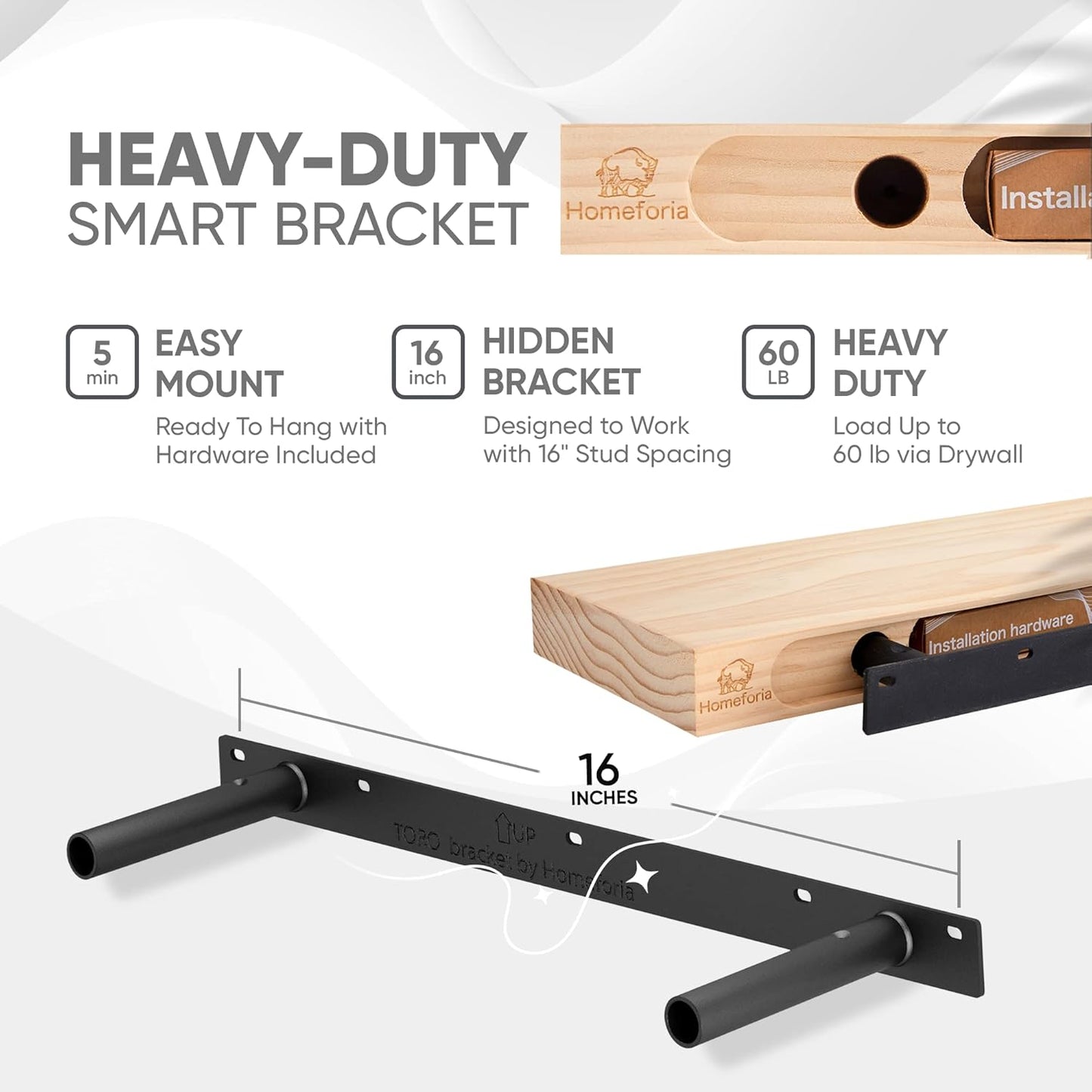 Homeforia White Floating Shelves 24 inch, High End Solid Real Wood 24inch Bathroom Floating Shelf for Wall Mounted, White Wooden 24in Floating Shelves, Heavy Duty Bracket, 24 X 6.5 X 1.75 in, Set of 4