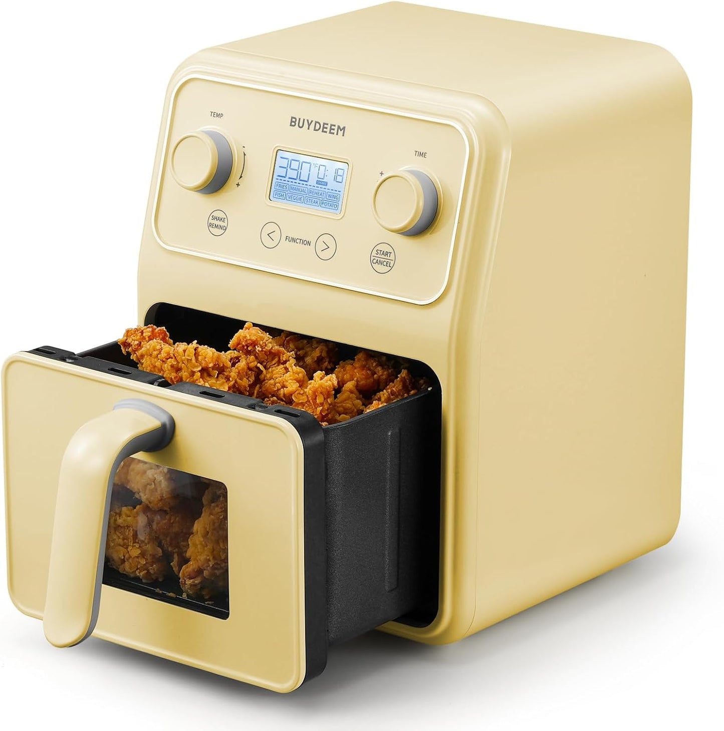 BUYDEEM F51 8-in-1 Air Fryer 4.2QT, Retro Countertop Airfryer Oven with Visible Window, Shake Reminder, One-touch Control with LCD Display, Mellow Yellow