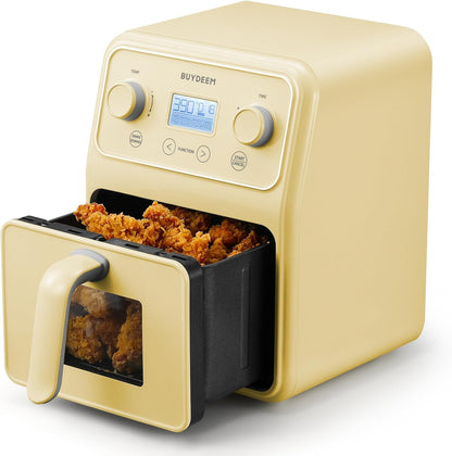 BUYDEEM F51 8-in-1 Air Fryer 4.2QT, Retro Countertop Airfryer Oven with Visible Window, Shake Reminder, One-touch Control with LCD Display, Mellow Yellow